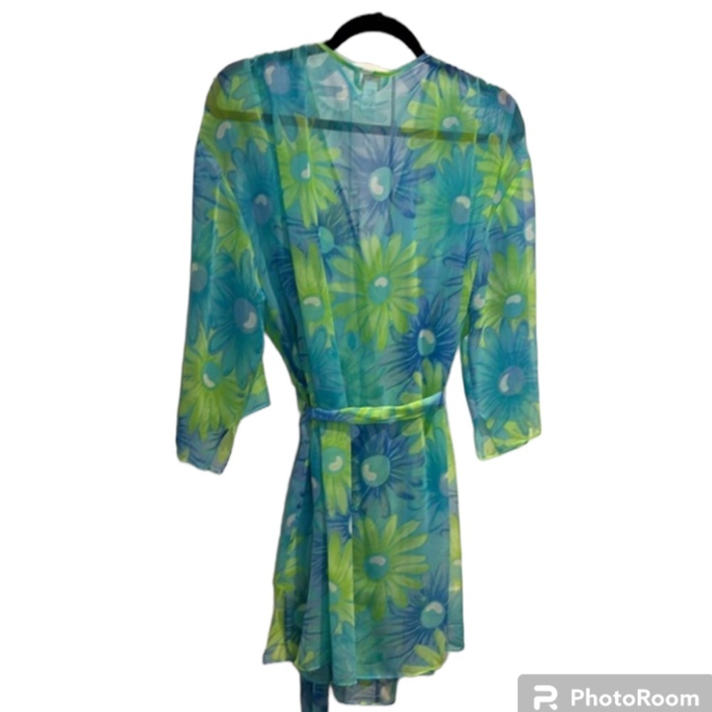 Silk & Satin Sheer Floral 2 piece Robe and Nightgown Women size L - XL